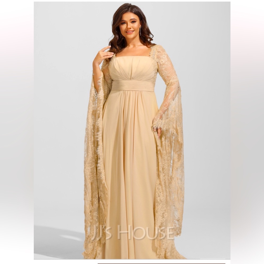 Long Champagne Evening Gown. Possibly for second wedding